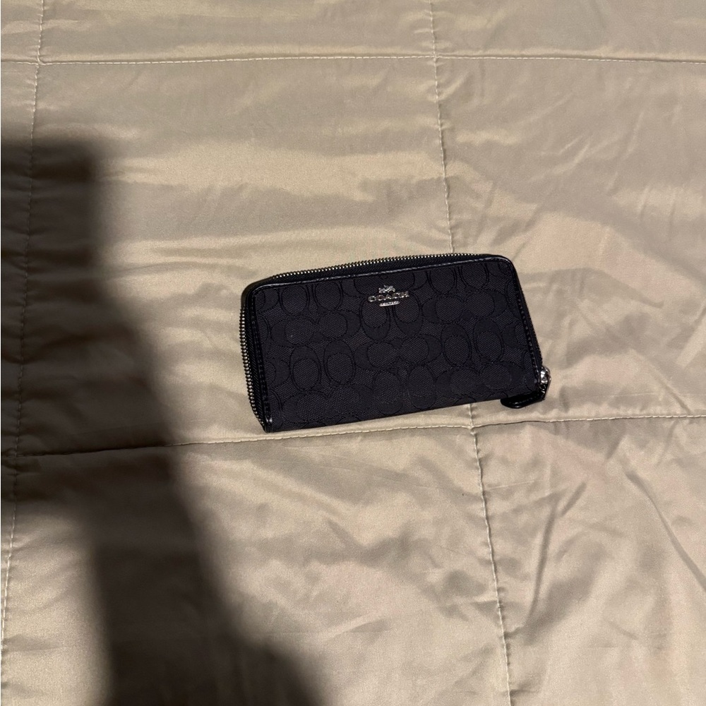 Coach Black Wallet with Textured Fabric and Zipper Closure